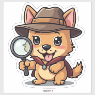 Adesivo Detetive Kawaii Pup Segurando um Vidro
