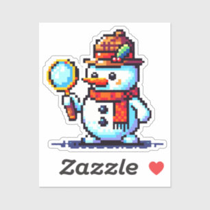 Adesivo Detetive Snowman - Mistério Engraçado de Pixel Art