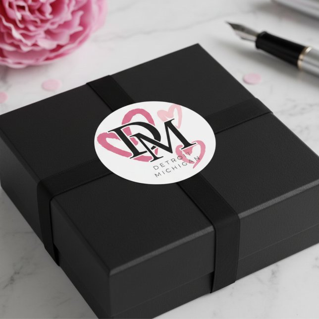 Adesivo Detroit Michigan Pink Hearts (Detroit Michigan Pink Hearts Classic Round Sticker)