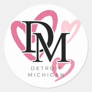 Adesivo Detroit Michigan Pink Hearts