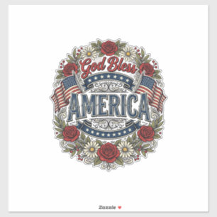 Adesivo Deus Abençoe a América Floral Patriótico Vintage