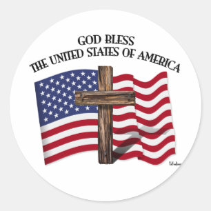 Adesivo DEUS ABENÇOE OS ESTADOS UNIDOS DA AMÉRICA cruz ban