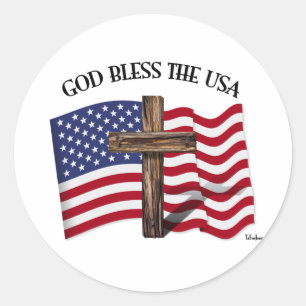 Adesivo DEUS ABENÇOE OS EUA com cruz áspera & bandeira d