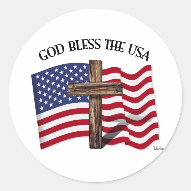 Adesivo DEUS ABENÇOE OS EUA com cruz robusta & bandeira do (Frente)