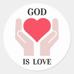 Adesivo Deus Cristão é Amor Coração e Mãos
