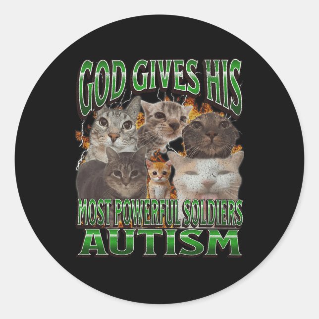 Adesivo Deus Dá A Sua Mais Poderosa Autismo Engraçado Meme (Frente)