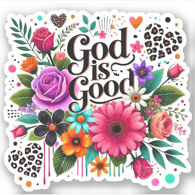 Adesivo Deus é Bom Floral Cristão (Frente)