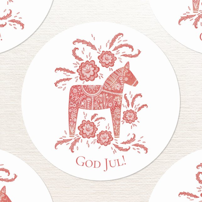 Adesivo Deus Jul Dala Horse Red Holidays (Swedish Dala Horse red and white God Jul sticker)