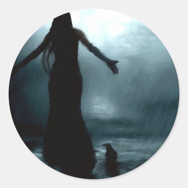 Adesivo deusa celta morrigan corw raven água da chuva (Frente)