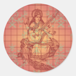 Adesivo Deusa hindu amarela vermelha Saraswati Wisdom Índi