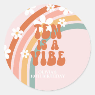 Adesivo Dez anos é um arco-íris Vibe Retro 10º aniversário