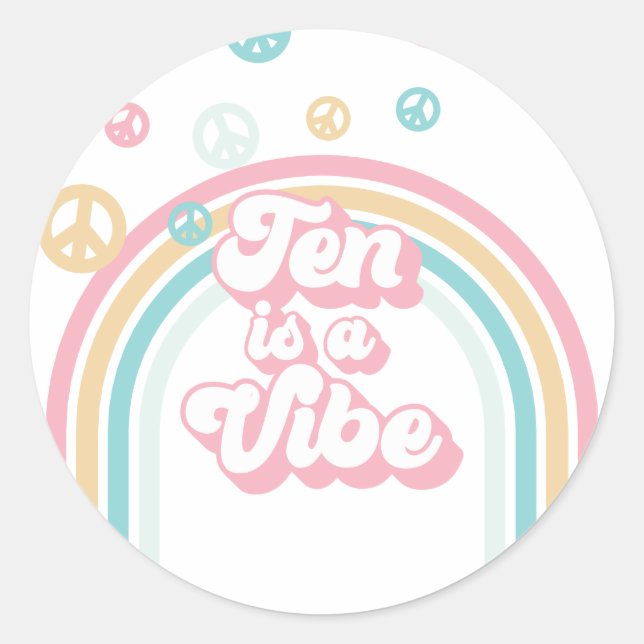 Adesivo Dez é um Vibe Retro Arco-íris de Verão (Frente)