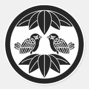 Adesivo Dez folhas de bambu & pardais de frente em círculo