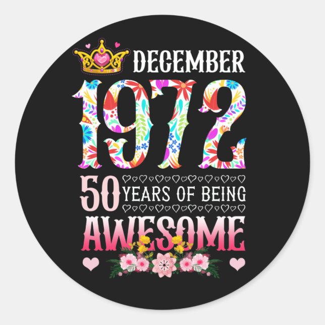 Adesivo Dezembro de 1972 50º aniversário 50 anos (Frente)