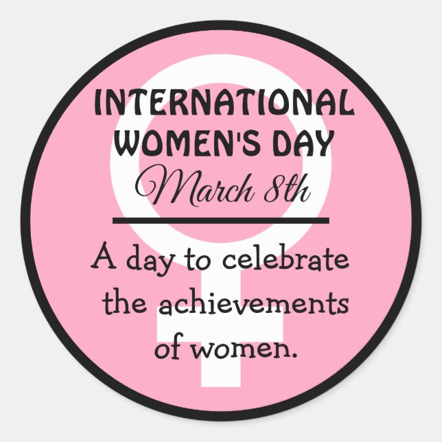 Adesivo Dia 8 de março é rosa-rosa internacional das mulhe (Frente)