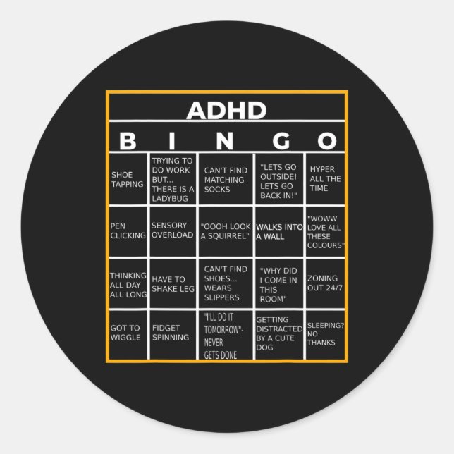 Adesivo Dia da Consciência da Saúde Mental Adhd Bingo - Pr (Frente)