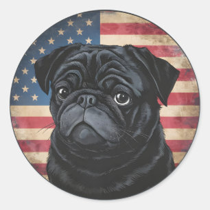 Adesivo Dia da Independência, 4 de julho, "Pug Sticker" Pa