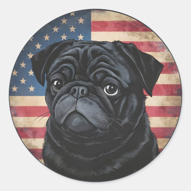 Adesivo Dia da Independência, 4 de julho, "Pug Sticker" Pa (Frente)