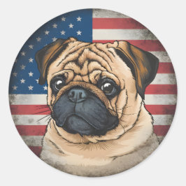 Adesivo Dia da Independência, 4 de julho, "Pug Sticker" Pa