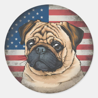 Adesivo Dia da Independência, 4 de julho, "Pug Sticker" Pa