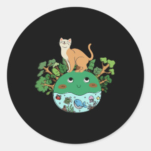 Adesivo Dia da Terra Design de abril da Terra com um gato