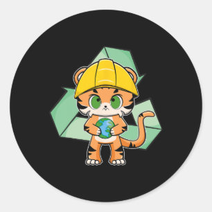 Adesivo Dia da Terra do Gato de Animação Tigre