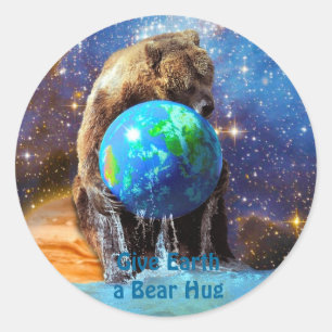 Adesivo Dia da Terra do Planeta de Hugging do Urso Grizzly