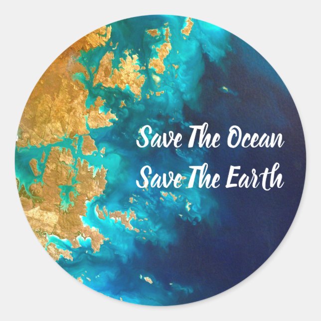 Adesivo Dia da Terra Dourada e Azul Moderno (Frente)