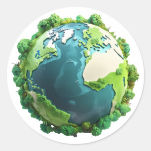 Adesivo Dia da Terra - Terra Verde e Azul com árvores