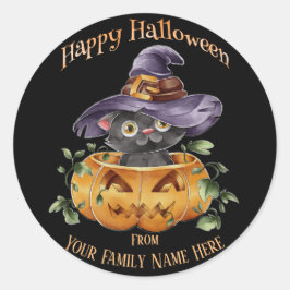 Adesivo Dia das Bruxas - Gatinho Gafado de Aquarela em Abó