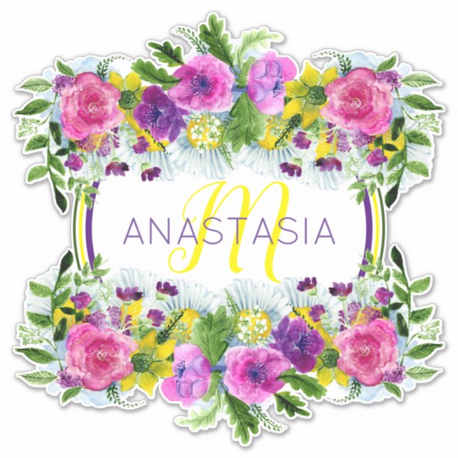 Adesivo Dia das Mães Humor Domingo Monograma de Aquarela (Frente)