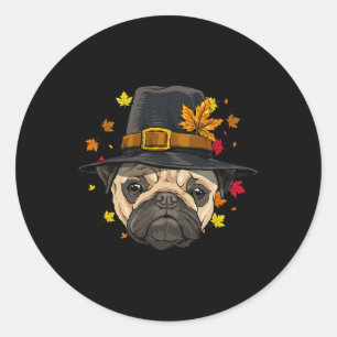 Adesivo Dia de Ação de Graças Pug Pilgrim outono Dia da Tu