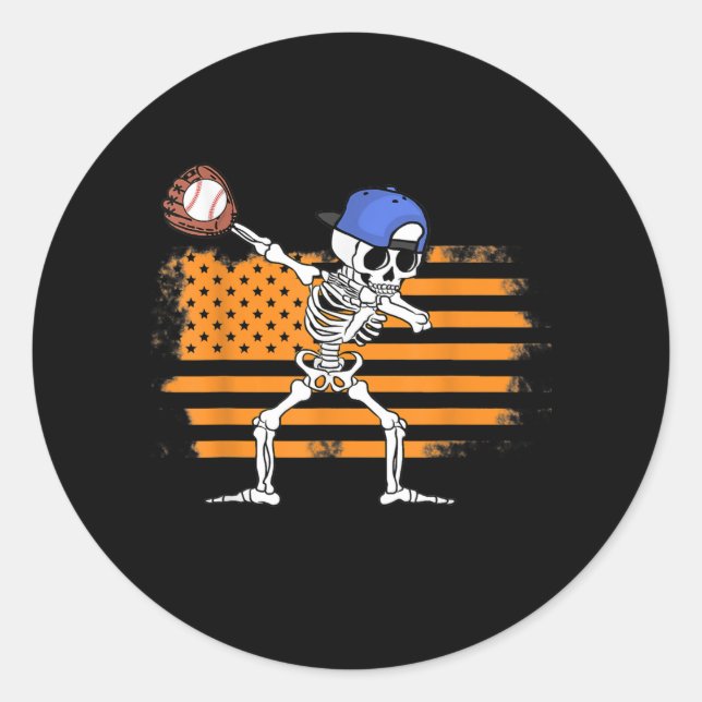 Adesivo Dia de as Bruxas engraçado De Baseball De Esquelet (Frente)