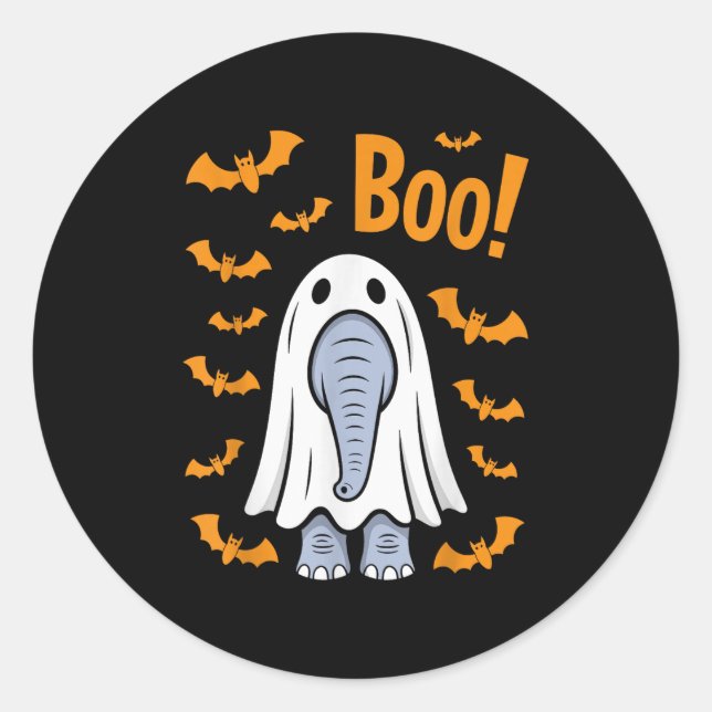 Adesivo Dia de as Bruxas engraçado Elefante Boo Ghost Cost (Frente)