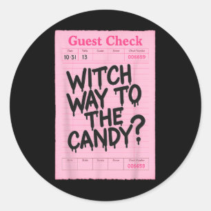 Adesivo Dia de as Bruxas engraçado Guest Check Witch Way T