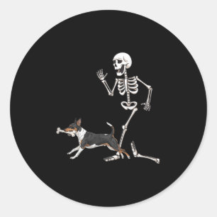Adesivo Dia de as Bruxas engraçado Rat Terrier E Esqueleto