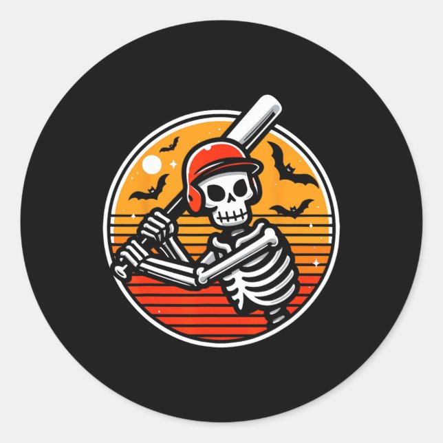 Adesivo Dia de as Bruxas engraçado Skeleton Baseball Playe (Frente)