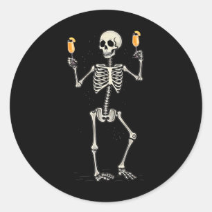 Adesivo Dia de as Bruxas engraçado Skeleton Bebendo Peach