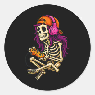 Adesivo Dia de as Bruxas engraçado Skeleton Gamer Video Ga