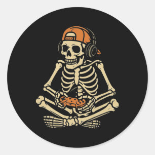 Adesivo Dia de as Bruxas engraçado Skeleton Gamer Vídeo Ga