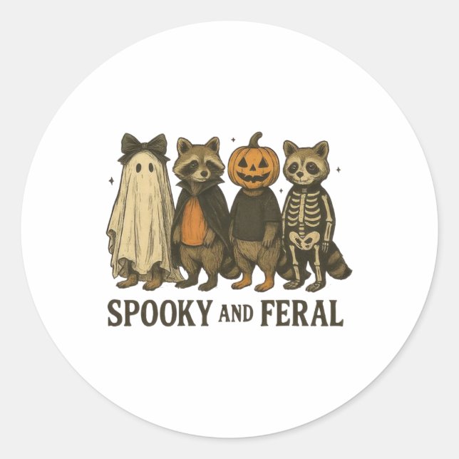 Adesivo Dia de as Bruxas engraçado Spooky E Feral Raccoon (Frente)