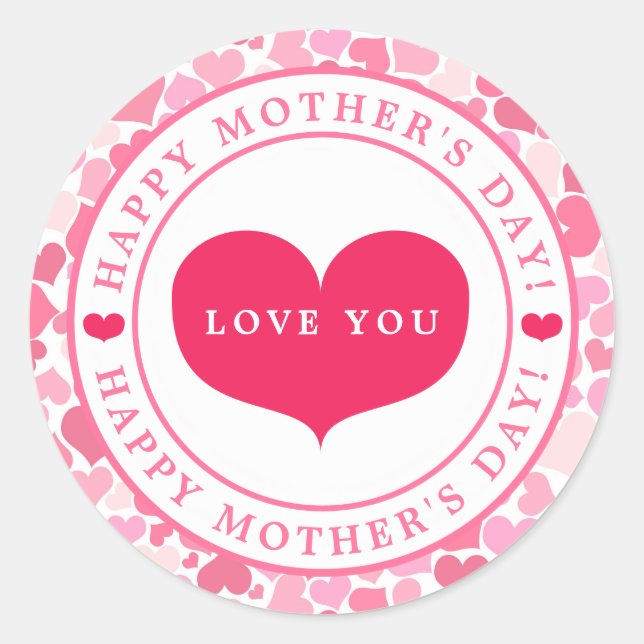Adesivo Dia de as mães de padrões de coração cor-de-rosa (Frente)