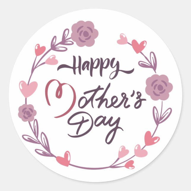 Adesivo Dia de as mães Feliz Corações Florais Buquê (Frente)