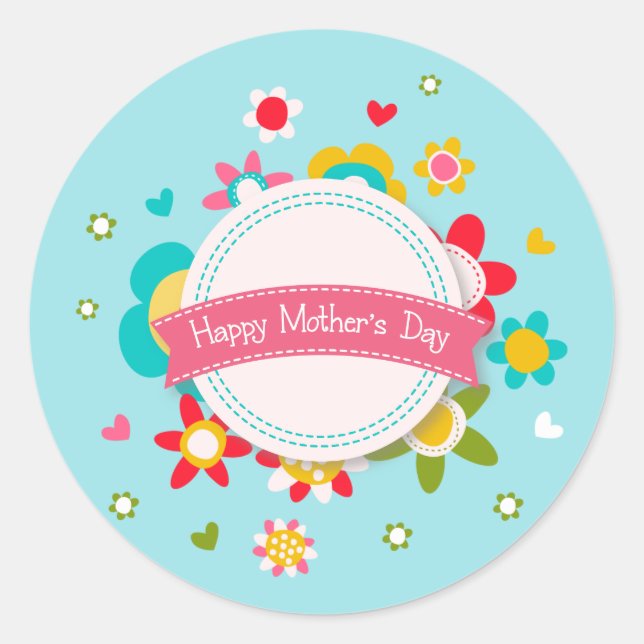 Adesivo Dia de as mães Feliz Floral Colorida | Selo do ade (Frente)