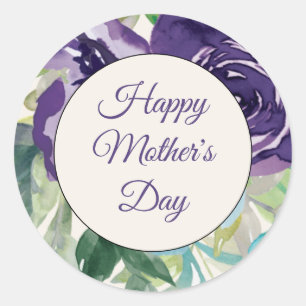 Adesivo Dia de as mães Feliz Floral de Cor Azul Roxo