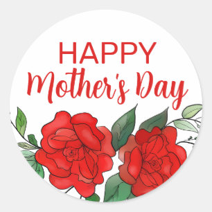 Adesivo Dia de as mães Feliz Rosa vermelha Floral