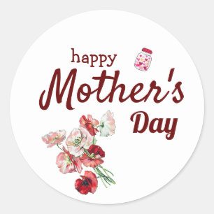 Adesivo Dia de as mães feliz, tipografia com flores verme