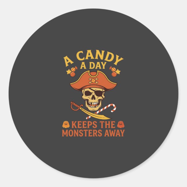 Adesivo Dia de Doces Halloween Pirata Caveira Bengala (Frente)