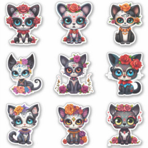 Adesivo Dia de Los Muertos Cat Stickers - Conjunto de 9
