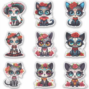 Adesivo Dia de Los Muertos Cat Stickers - Conjunto de 9